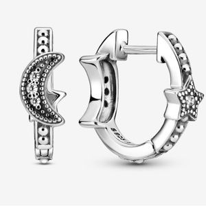 Pandora Crescent Moon & Stars Beaded Hoop Earrings